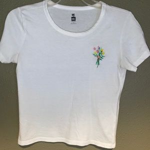 White Crop Tee w/ flowers